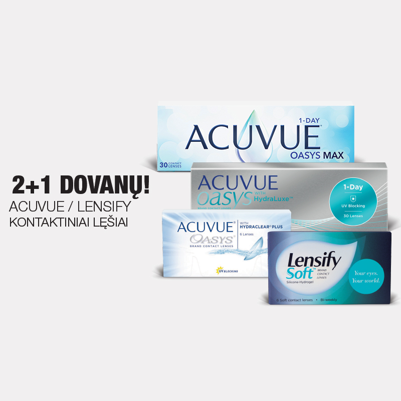 Acuvue Oasys, Acuvue Oasys Max, Lensify kontaktiniai lęšiai 2+ 1 dovanų